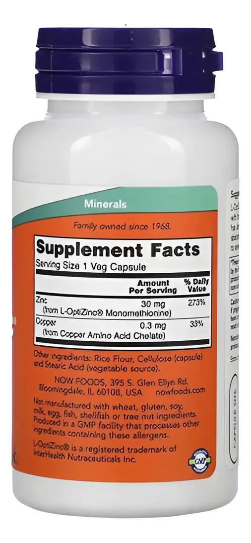 Now Foods L - Optizinc(r) 30mg + Copper 100 Vcaps