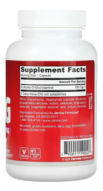N-acetil-d-glucosamina Jarrow Formulas Para Salud Intestinal Y Articular, 120 Cápsulas Veganas Sin Sabor