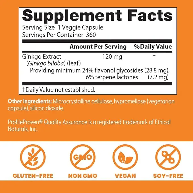 Ginkgo Biloba 120mg Extra Fuerte Doctor's Best 360 Cápsulas Neutras Veganas Neutro