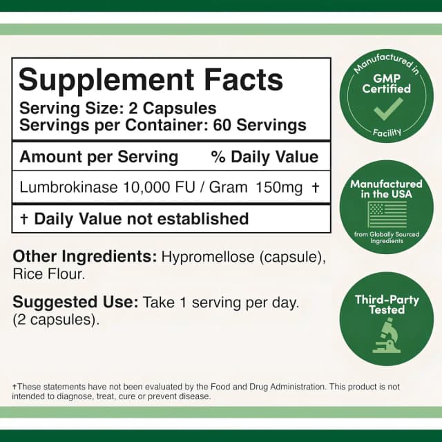 Lumbroquinasa Marca Double Wood Supplements 120 Cápsulas Sin Sabor