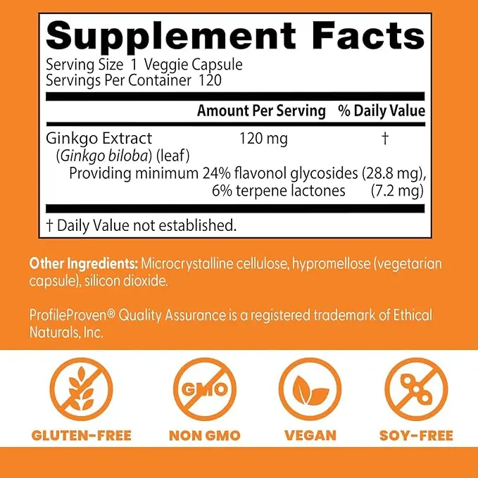 Ginkgo Biloba 120 Mg Doctor's Best Cápsulas Veganas Sin Gluten 120 Unidades