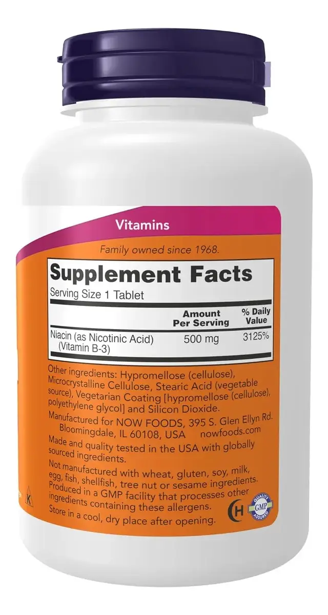 Niacina (vitamina B3) 500 Mg Now 250 Tabletas